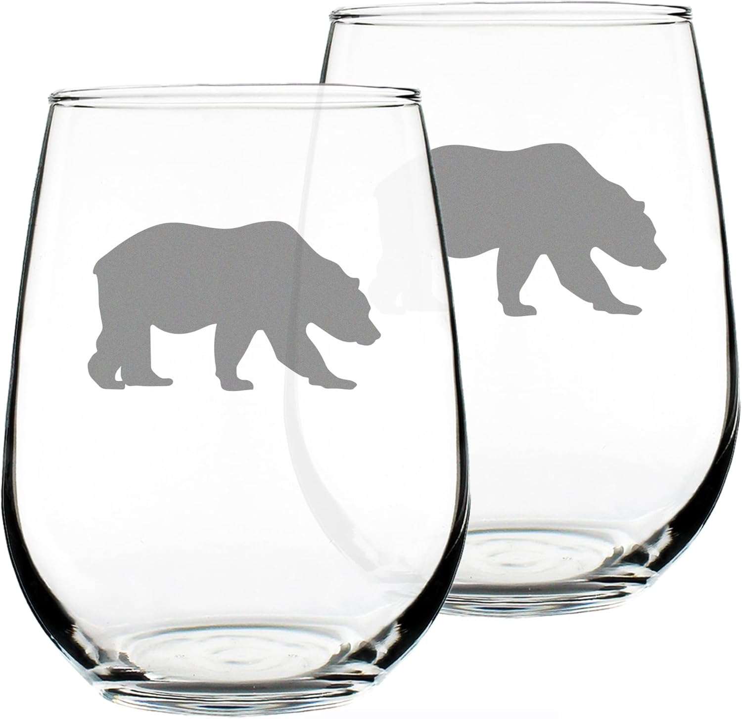 Bevvee Bear Stemless Wine Glass - Cabin Themed Gifts or Rustic Decor for Women and Men - Engraved Silhouette - Set of 2 - Large