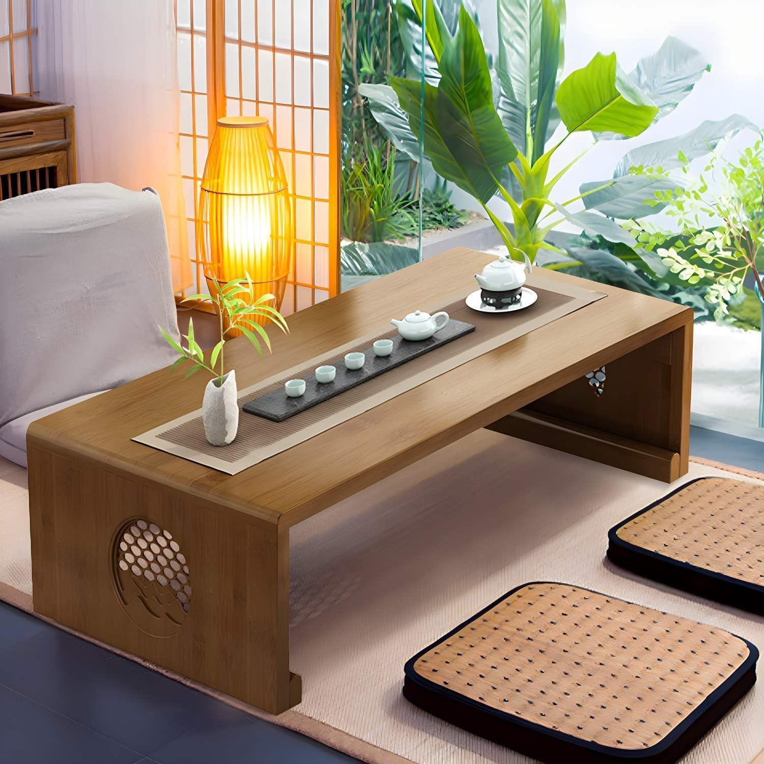 rzoizwko Japanese Table Folding Coffee Table Foldable Floor Table for Living Room,Dining Room,Tea,Tatami,Home Decoration (47.24 * 19.68 * 12.2 INCH)