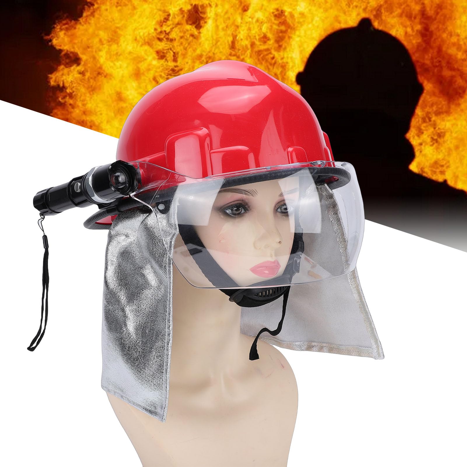 Eujgoov Casco de Rescate, Casco de Emergencia Rojo Duradero con Faro, Equipo de Protección Ajustable para Bomberos y Trabajadores de la Construcción