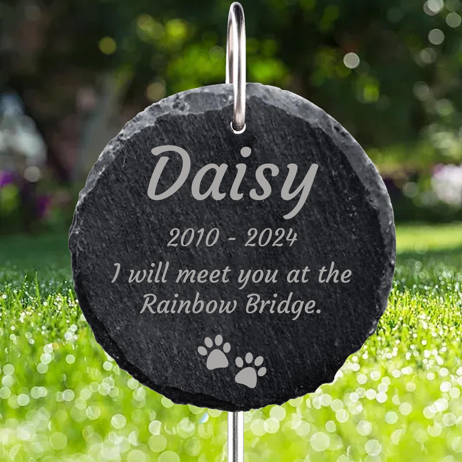 Jodimitty Personalised Pet Memorial Plaque with Hook Stake, Custom Name & Life Span & Message & Pattern, Engraved Plaques Stand Grave Stones Dog Cat Memorial Gifts Keepsakes (Round) โ image 1