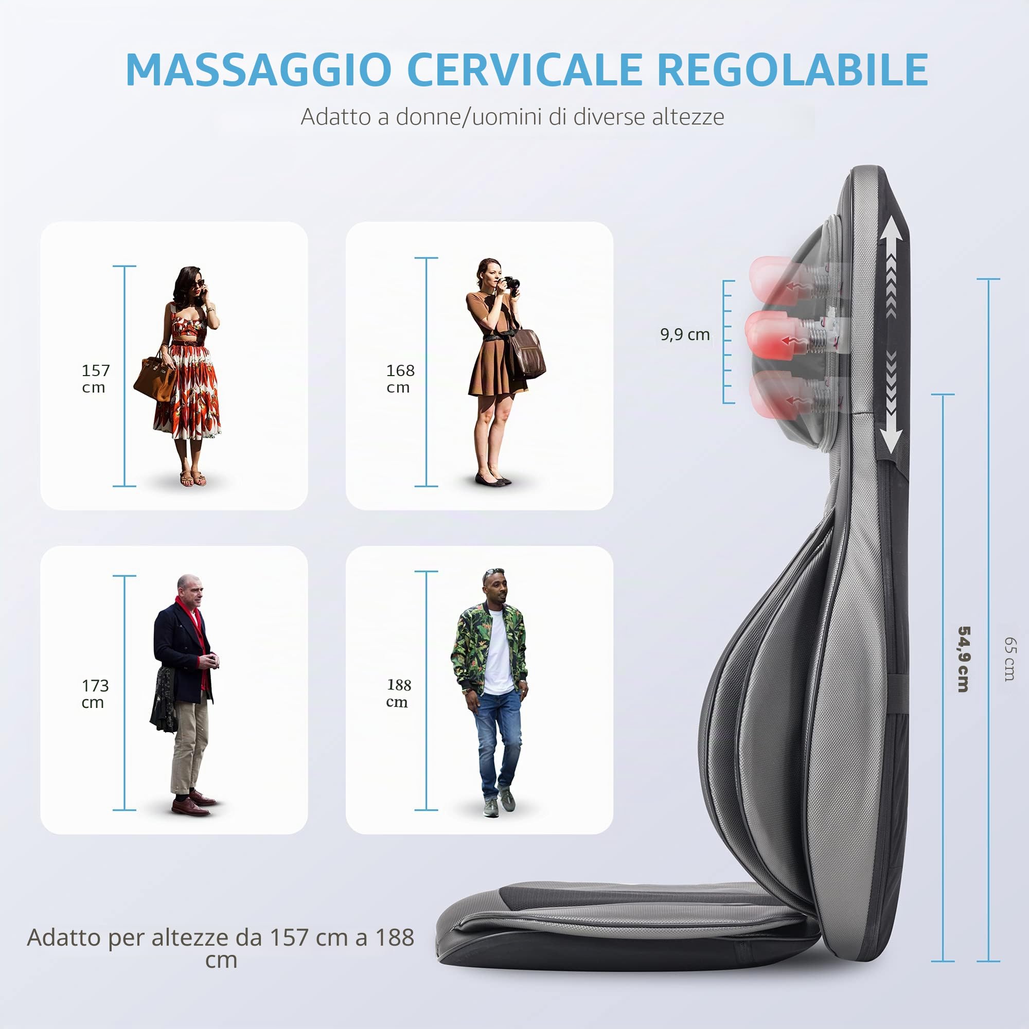 Comfier Massaggiatore Schiena e Collo con Compressione d’Aria, Shiatsu Massaggiatore Elettrico con Calore e rotolamento, Sedile Massaggiante per Tutto il Corpo