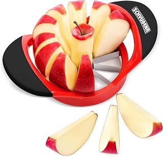 SCHVUBENR 3.5 Inch Stainless Steel Apple Slicer & Corer with 12 Sharp Blades - Red, Dishwasher Safe Fruit Cutter