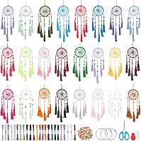 INFUNLY 24PCS DIY Dream Catcher Kits for Beginners - Colorful Mini Handmade Ornaments for Car Mirror, Bag, Bedroom Decor & Gifts