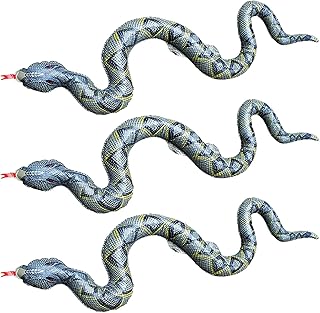 3PCS Inflatable Snake, 47in Fake Snakes, PVC Pool Floats Blow up Snakes, Large Halloween Prank Props, Realistic Garden Pool Inflatable Snakes, Foldable Snake Pool Float Toy for Halloween Pool Parties