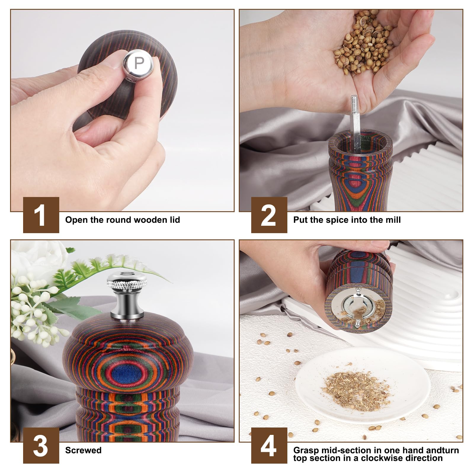 Molinillo de pimienta - Molinillo de madera ajustable, molinillo de pimienta de madera de Pakkaw, pimenteros recargables con grosor ajustable, 7 pulgadas para cocina 2