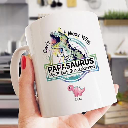 Vista 33 de Gossby Taza personalizada (5 dinosaurios) Don_t Mess With Papasaurus - Taza personalizada para el día del padre, taza del día del padre, taza