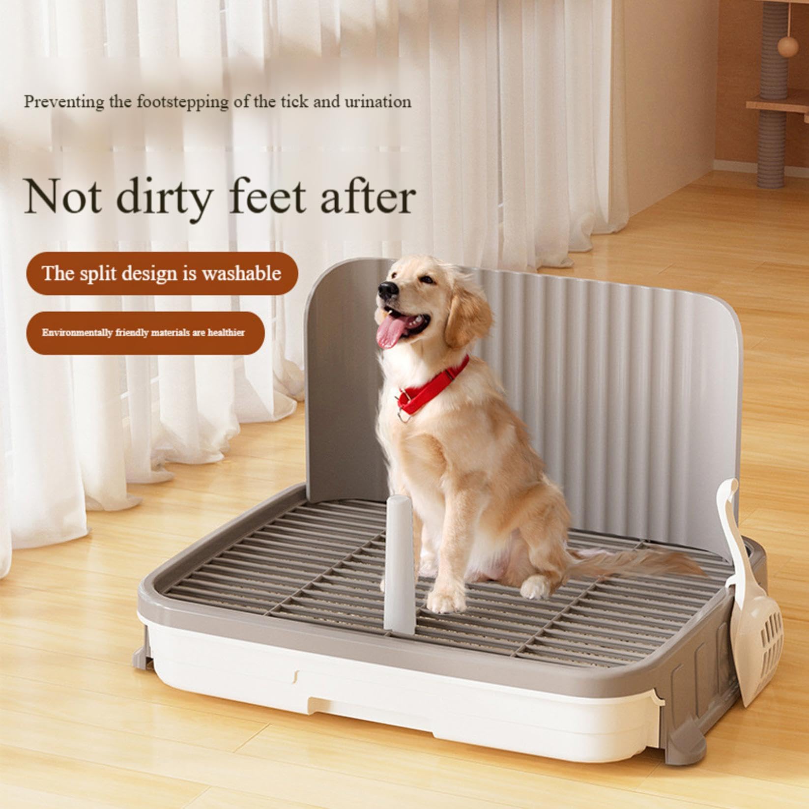 Bac de toilette pour chien avec protection anti-éclaboussures, plateau d'apprentissage pour chiots petite et moyenne taille (gris)