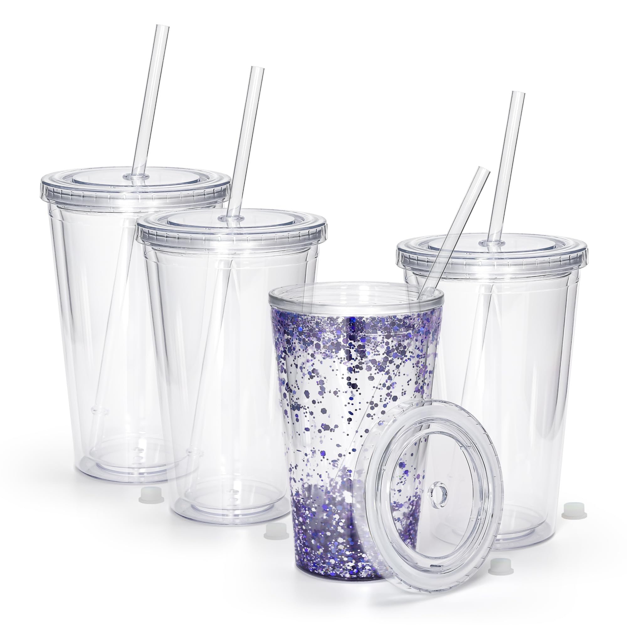 Sweet Grain Snow Globe Tumblers  4 Pack  - 16oz Double Wall Acrylic Tumblers For Snow Globe Cups With Pre Drilled Hole Lids Straws And Hole Stopper Clear Snowglobe Tumbler Detachable Hollow Lid - View #9