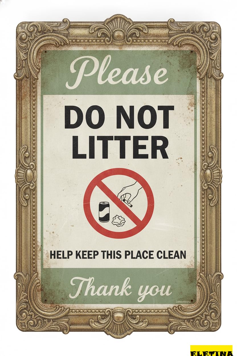 Tin Sign for Man Cave Aluminum, Please Do Not Litter Yard, Help Keep This Place Clean, 8x12 Inch Private Property Decorative