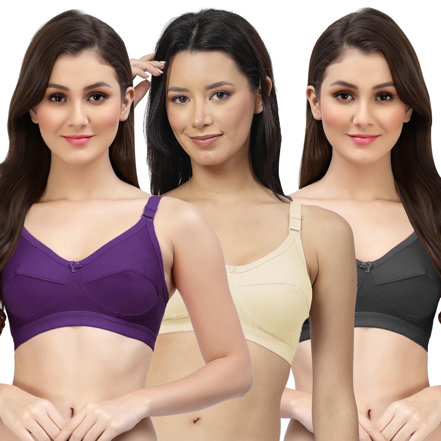 Black, Purple, Skin Seamed Non Padded Minimizer Bra (KamyaBCD-Black-Purple-Skin) Black, Purple, Skin Seamed Non Padded Minimizer Bra (KamyaBCD-Black-Purple-Skin)