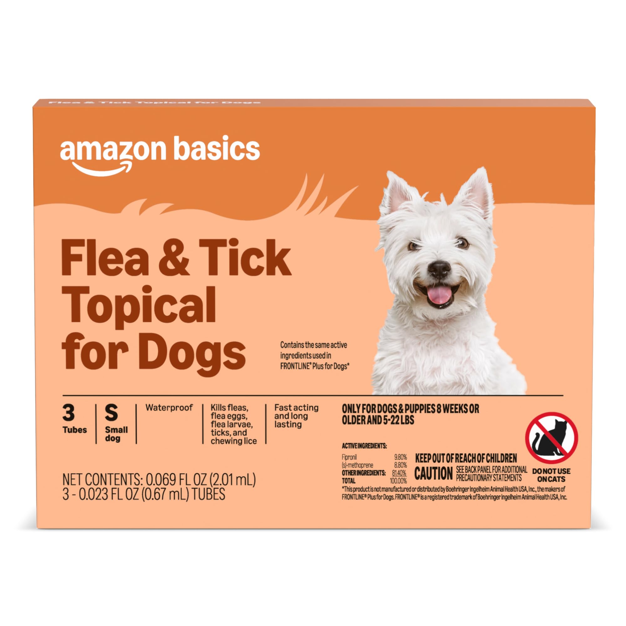 PreventativeFlea and Tick Topical Treatment for Small Dogs (5-22 Pounds), 3 Count, Packaging May Vary