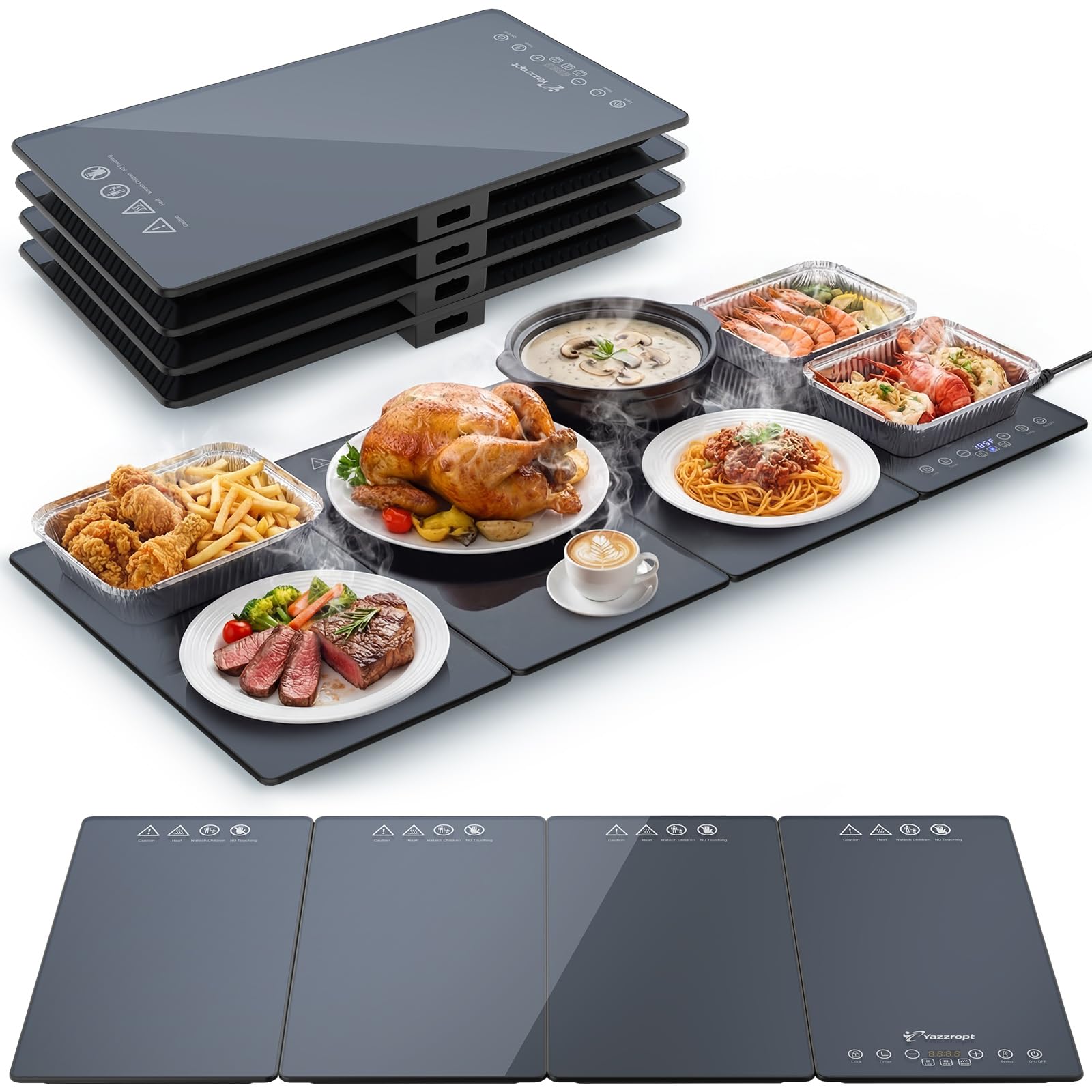 Photo 1 of Yazzropt 33" x 15" Food Warmers for Parties Buffet, 4-in-1 Electric Warming Trays for Buffets Party, Glass Warming Mat Hot Plate with 17 Heat Levels & 12H Timer for Family Dinners Catering Gatherings