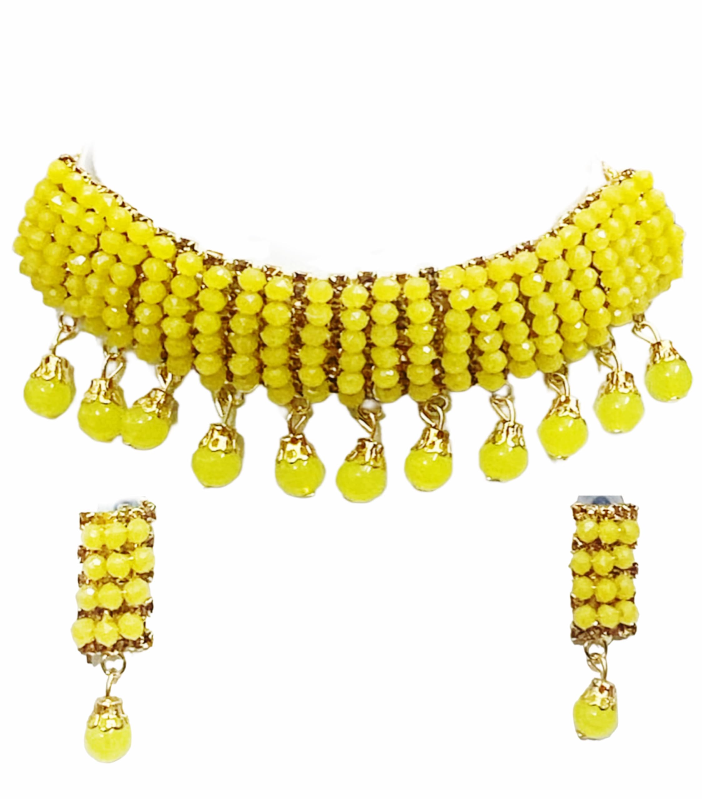 KVZONES-Twinkling Adorable Choker Necklace Set With Earrings For Women And Girls (Yellow) (B0CP5W3V86) Amazon Price History, Amazon Price Tracker