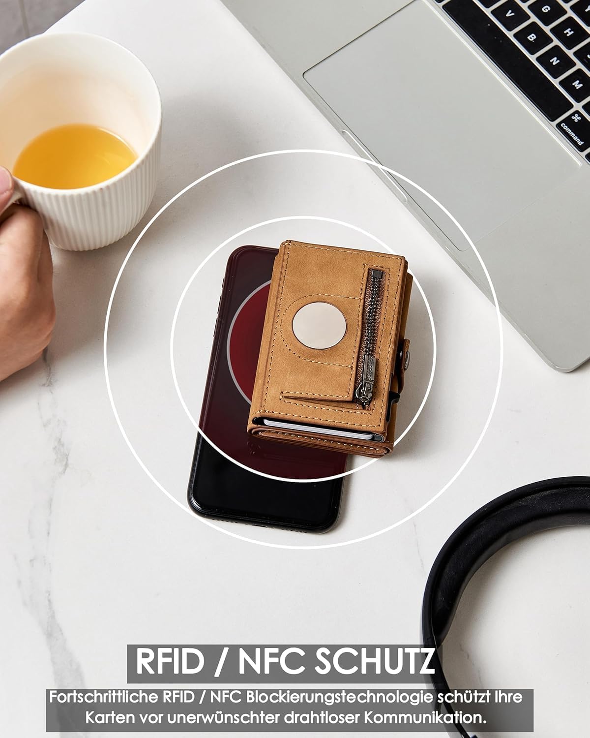 Men's Slim Genuine Leather Wallet, RFID Protected with Airtag Holder and Minimalist Design (Brown) - Image 7