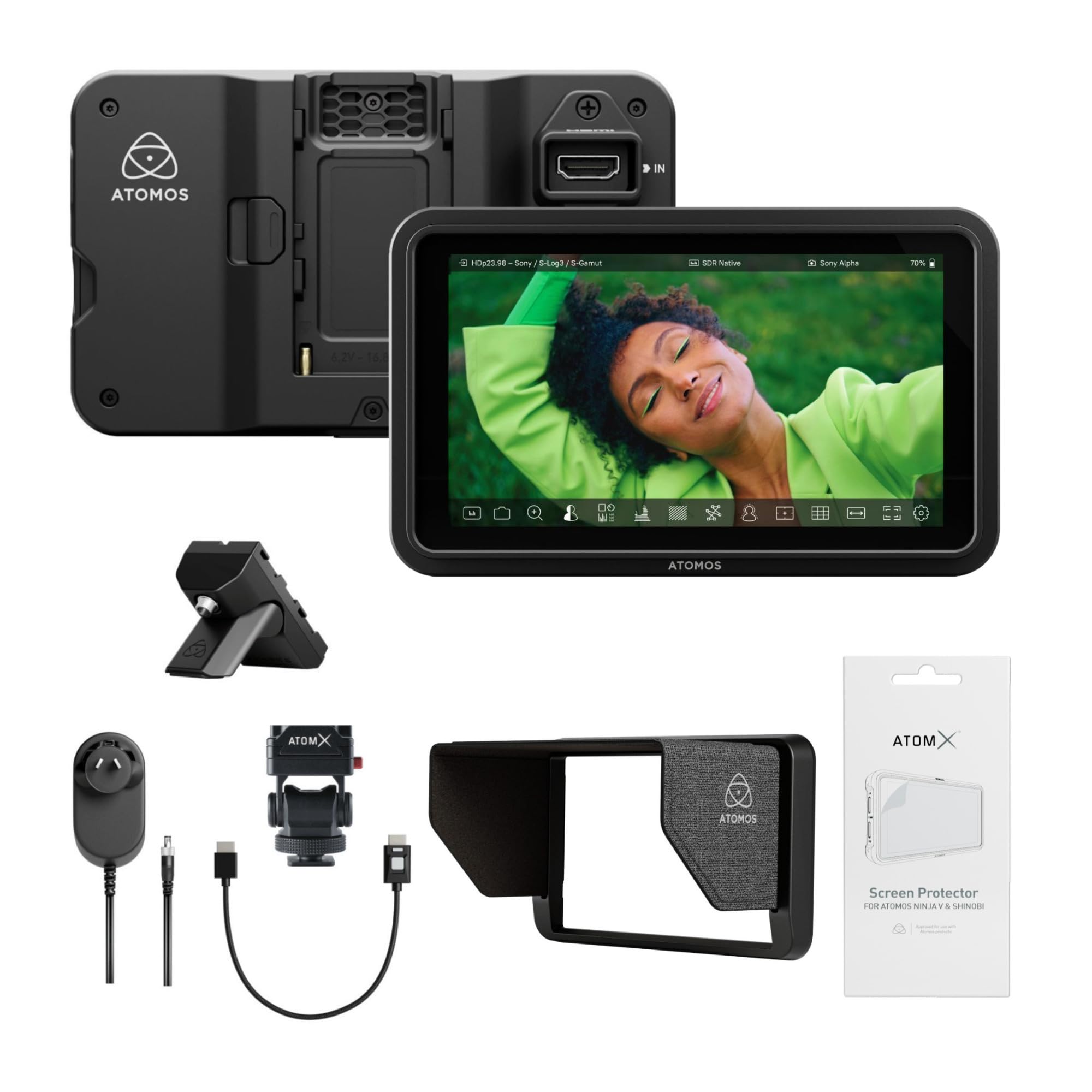 Atomos Shinobi II 5-Inch HDMI 4K Camera Monitor, Camera Control, slim, lightweight, 1500nits + Creator Accessory Kit