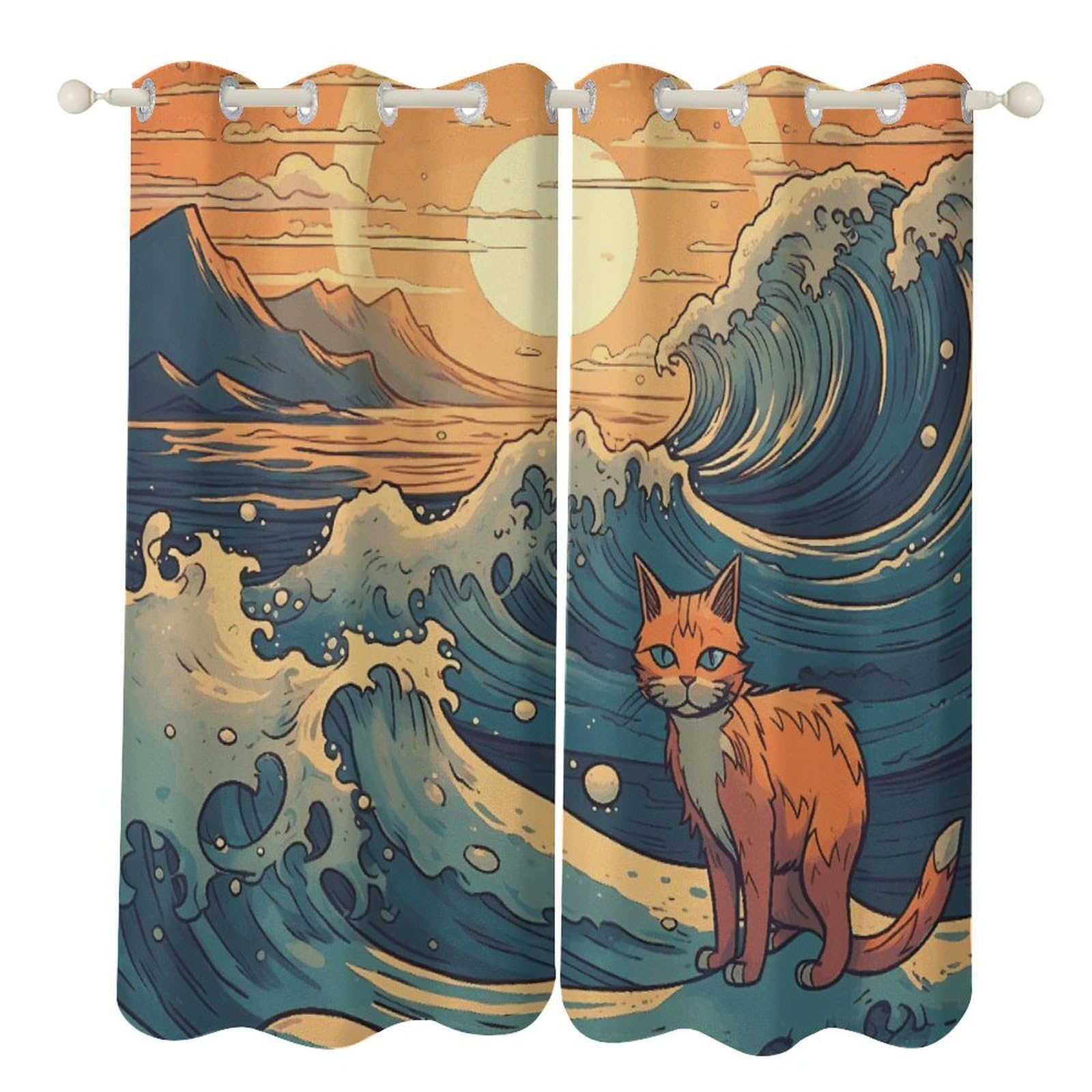 Rideaux occultants motif chat 132x182 cm isolants pour chambre