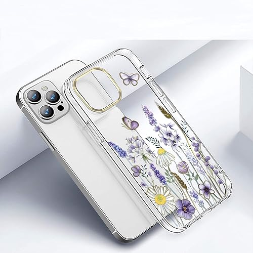 Miniatura 7 de luolnh Funda compatible con iPhone 15 Pro Max, para mujeres y niñas, a prueba de golpes, transparente, patrón floral, carcasa trasera dura para