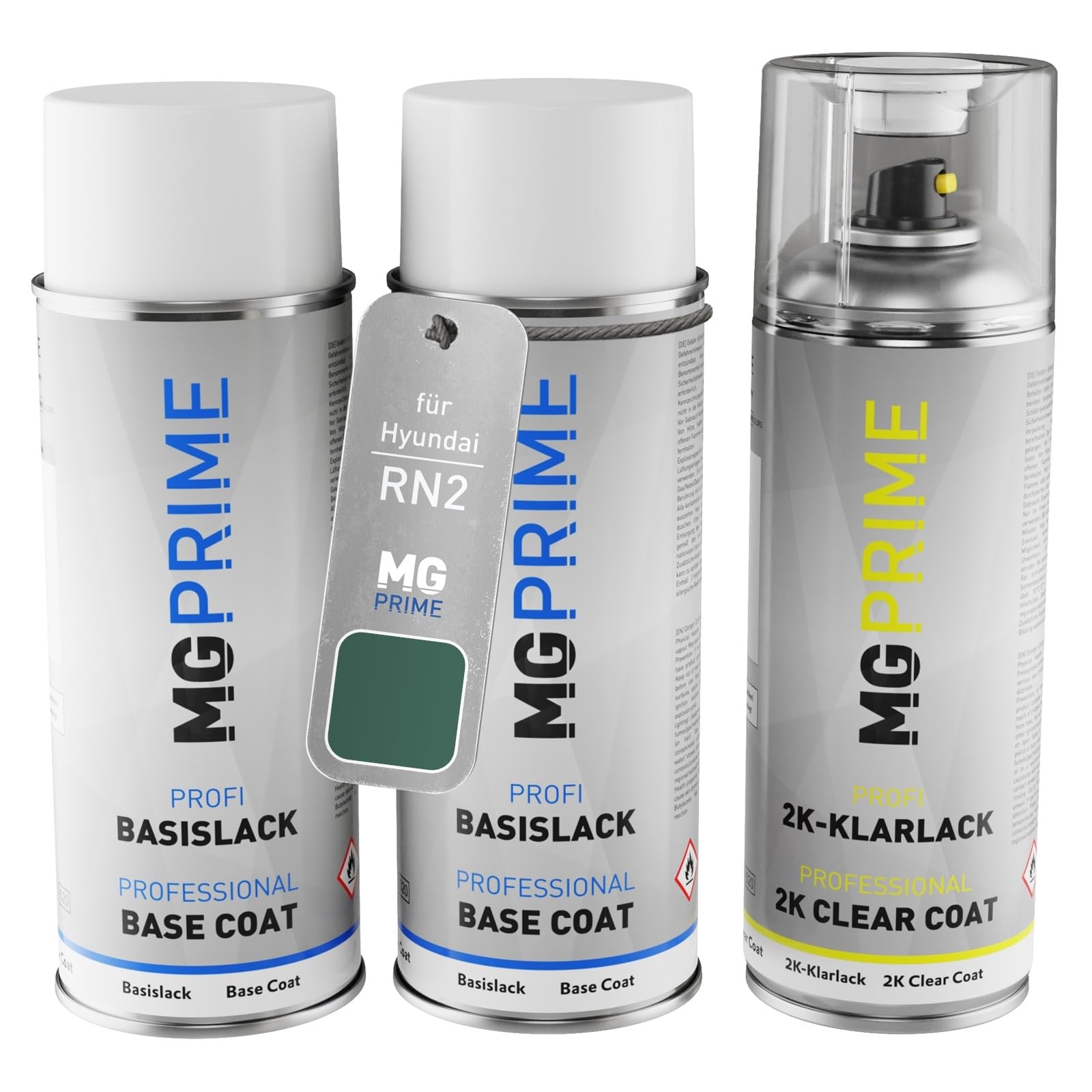 MG PRIME Vernice per auto Bombolette spray per Hyundai RN2 Ocado Green +2K | Kit vernice di fondo + base + trasparente 2K, bombolette spray 400ml