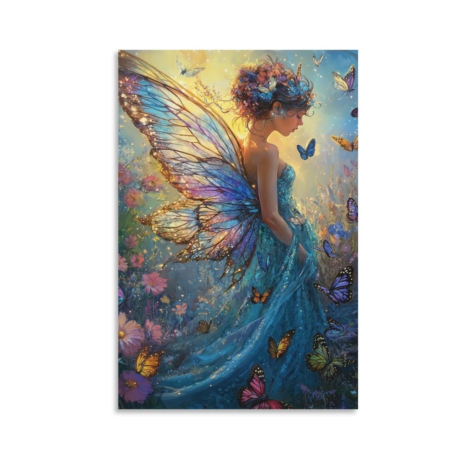 DHBANEIOK Fairy with Butterflies Poster Artwork Canvas Prints Picture Modern Wall Art Picture Wall Hanging for Bathroom Wall Decor 20x30inch(50x75cm)