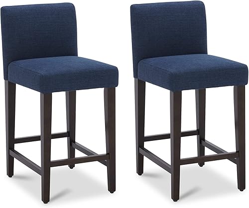 CHITA Taburete de bar de altura de mostrador, taburete de bar tapizado, juego de 2, altura del asiento de 26 pulgadas de alto, azul medianoche