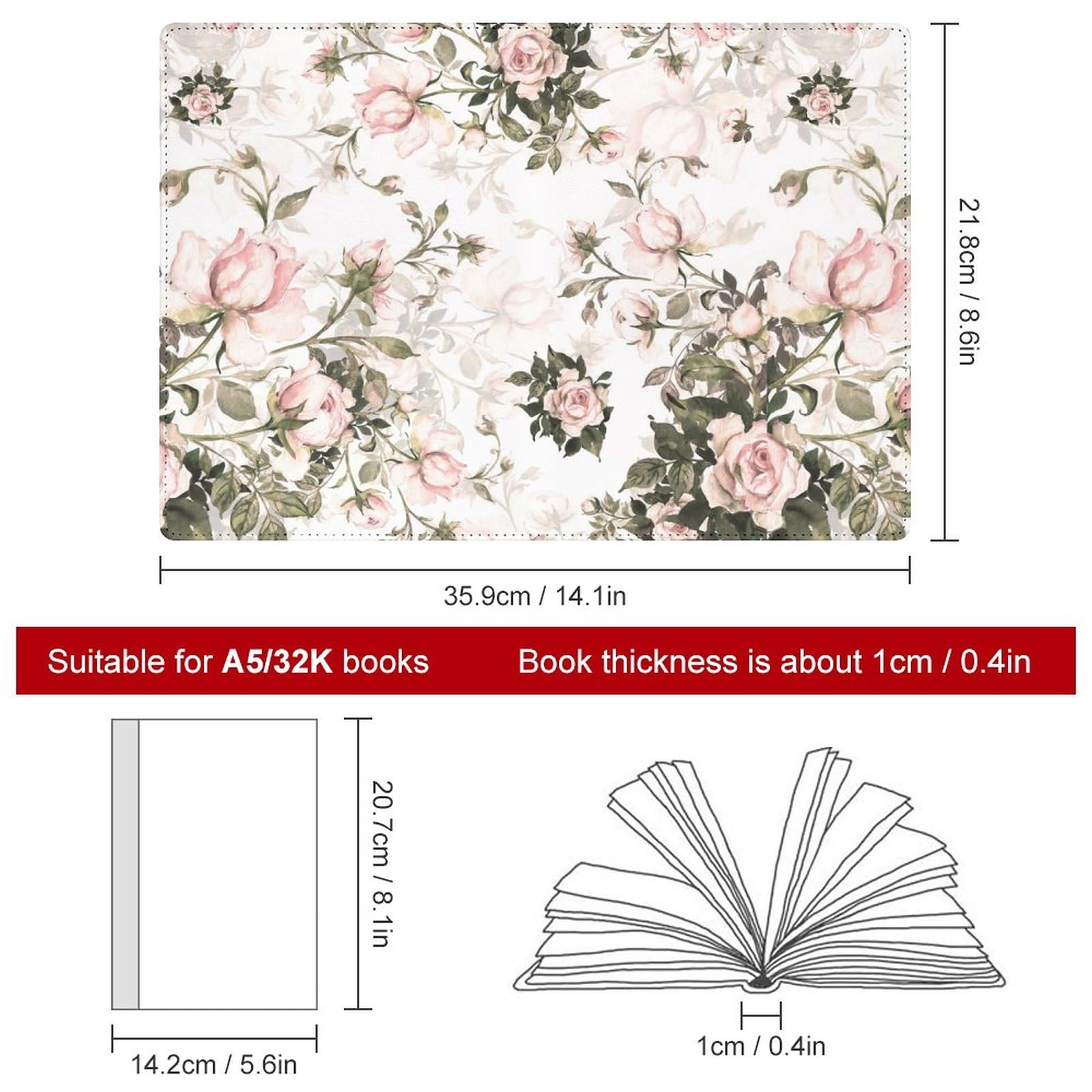 Amazon.co.jp: ブックカバー バラ 花柄 文庫 A5 PU レザー 文庫本