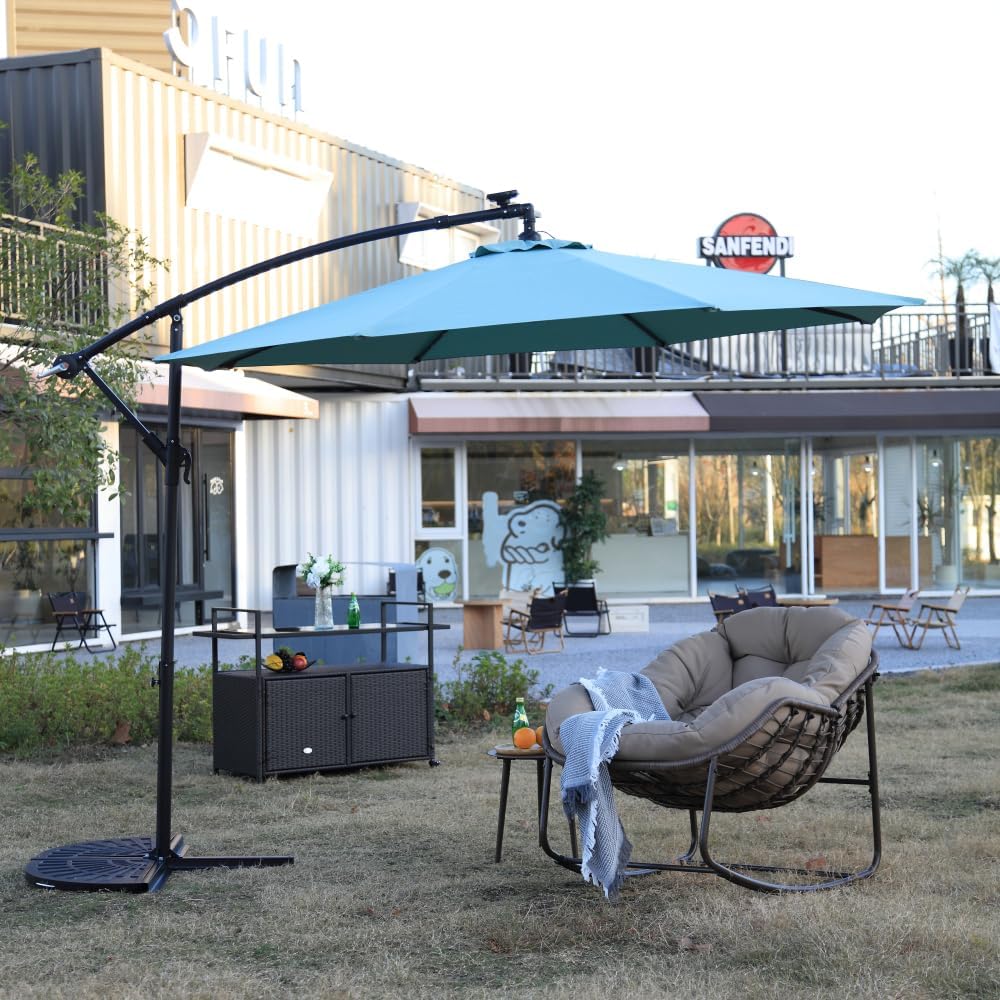 Solar LED Offset Hanging Patio Umbrella - 10ft Light Green Market Umbrella, No Base Included (Solar Powered Lights)