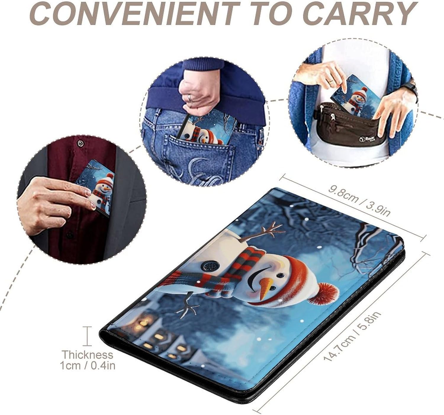 Personalized Happy Snowman Passport Holder Waterproof Passport Protector for Travel Essentials Classic Passport Wallet with Slots PU Leather Passport Cover Holder