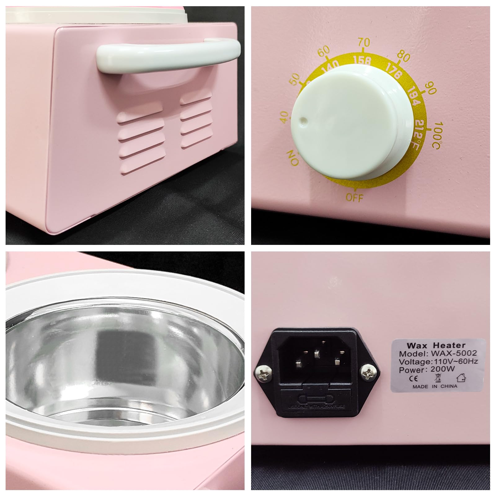 Calentador de cera para depilación, olla de cera doble | Calentador de cera profesional con cuencos de silicona y 20 palos de madera, temperatura ajustable, color rosa