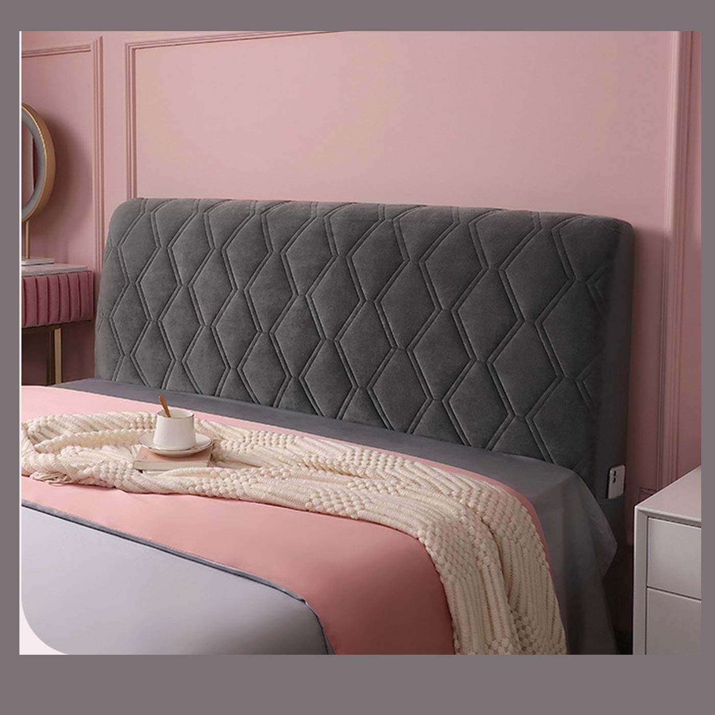 Bed Frame Cover,Headboard Covers,Velvet Slipcover For Single/King/Double,All-inclusive Bed Backrest Stretch Furniture Protective Dustproof Cover For Beds Thicken Washable(130cm(51.1inch),Gray)