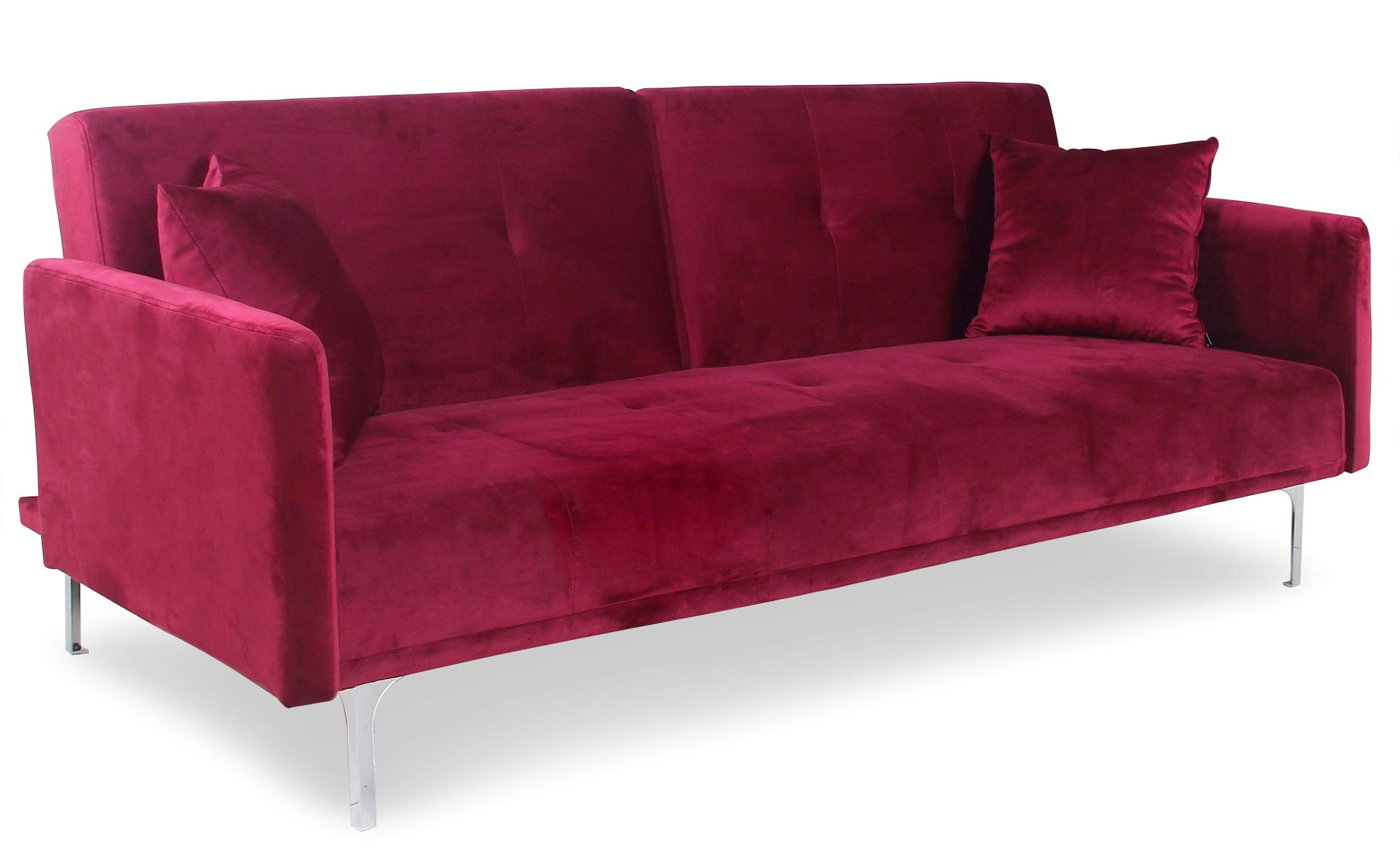 Menzzo Canapé Convertible 3 Places Carla Velours Rouge – Couchage 191 x 102 cm – Design Contemporain – Sofa Convertible Confortable – Salon et Chambre d’Amis