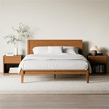 RECCI Japanese Joinery Queen Bed Frame, Mid-Century Modern Solid Bamboo Wood Platform Bed with Tall Headboard, Tool-Free Assembly, Heavy Duty Slat Support, 9-Inch Underbed Storage