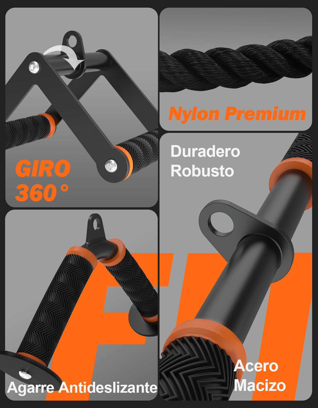 Fitarc Juego de accesorios para máquina de cables para gimnasio y entrenamientos en casa, accesorios para jalón con agarres antideslizantes, color naranja
