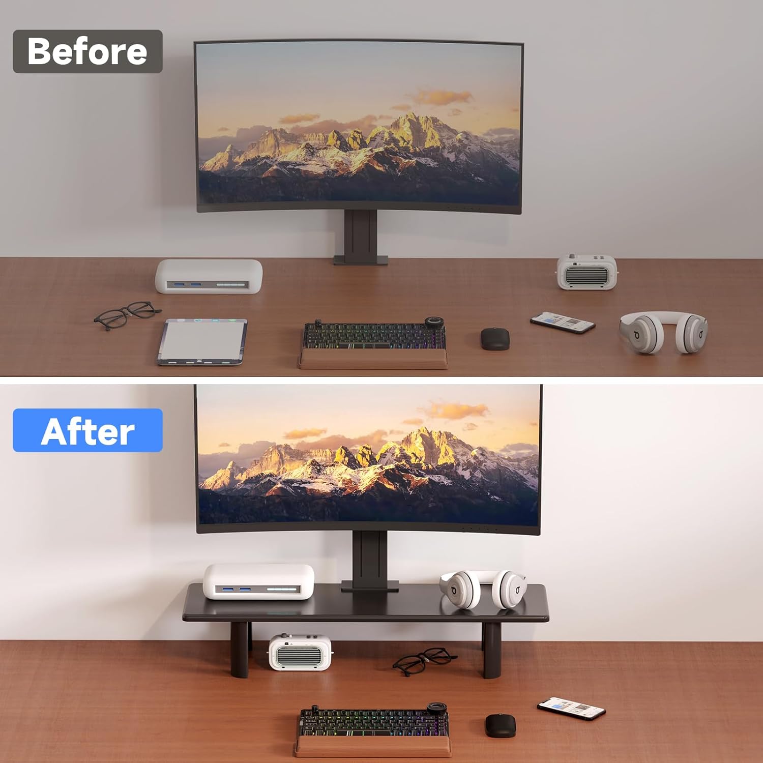 suptek Dual Monitor Stand Riser, 32.28Inch Large Monitor Stands for 2 Monitors, Computer Monitor Stand, Wooden Desktop Oraganizer Shelf for Office Desk Computer,TV,Laptop