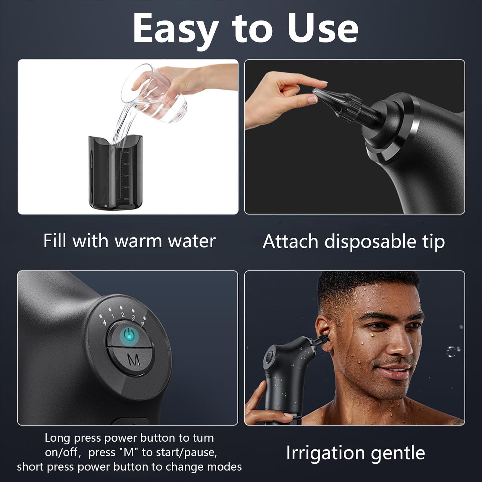 Kit di rimozione della cera per orecchie elettrica, Kit lavaorecchio pulizia, 4 modalità di pressione/ 2 modalità di brezza calda USB Charge Ear Wax Suction Remover Household per la rimozione di