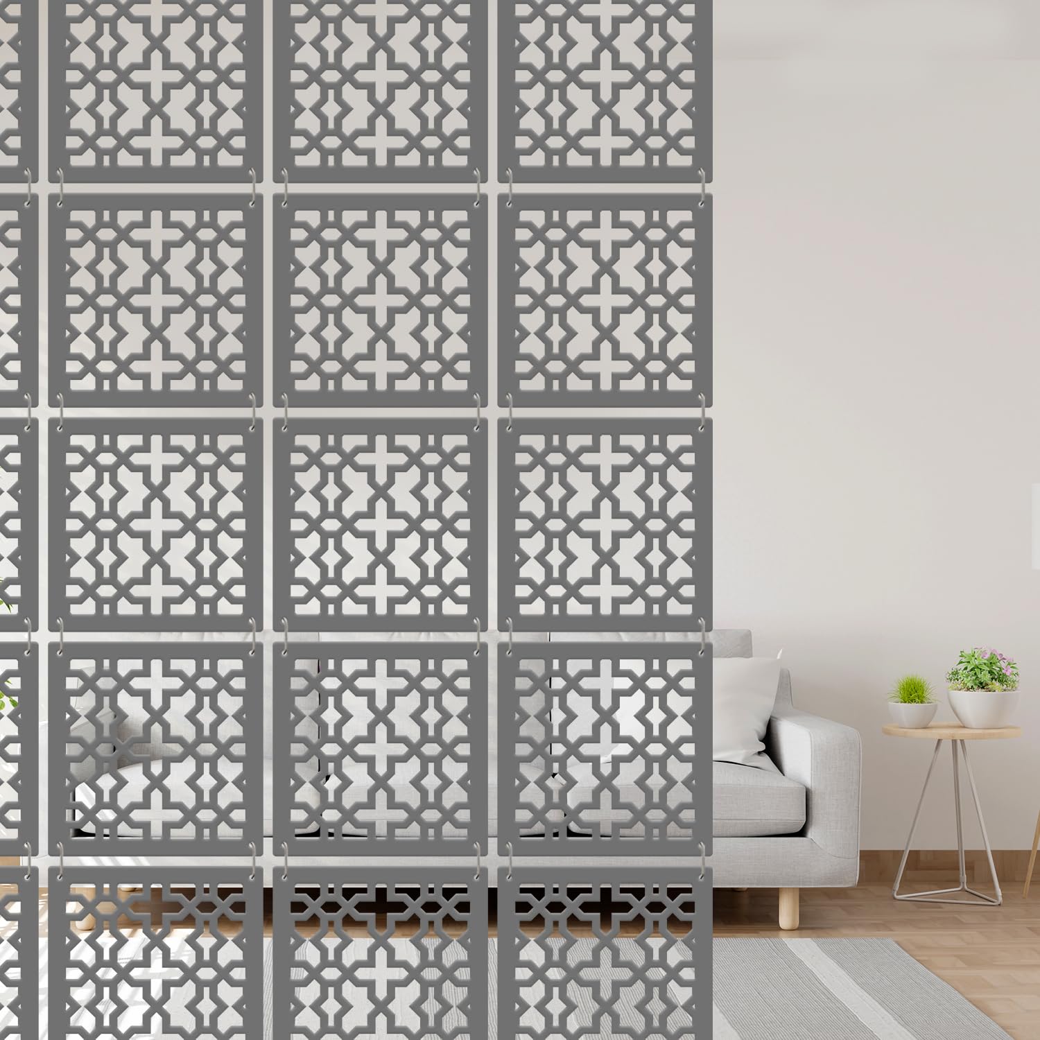 OLIVE TREE Room Divider Partitions for Living Room | 12 Pcs Hanging Room DIY Divider Panel | Modern Hanging Screen Partition for Hall Bedding, Dining, Study and Hotels -(11.5" x 11.5") Grey5093-image-21