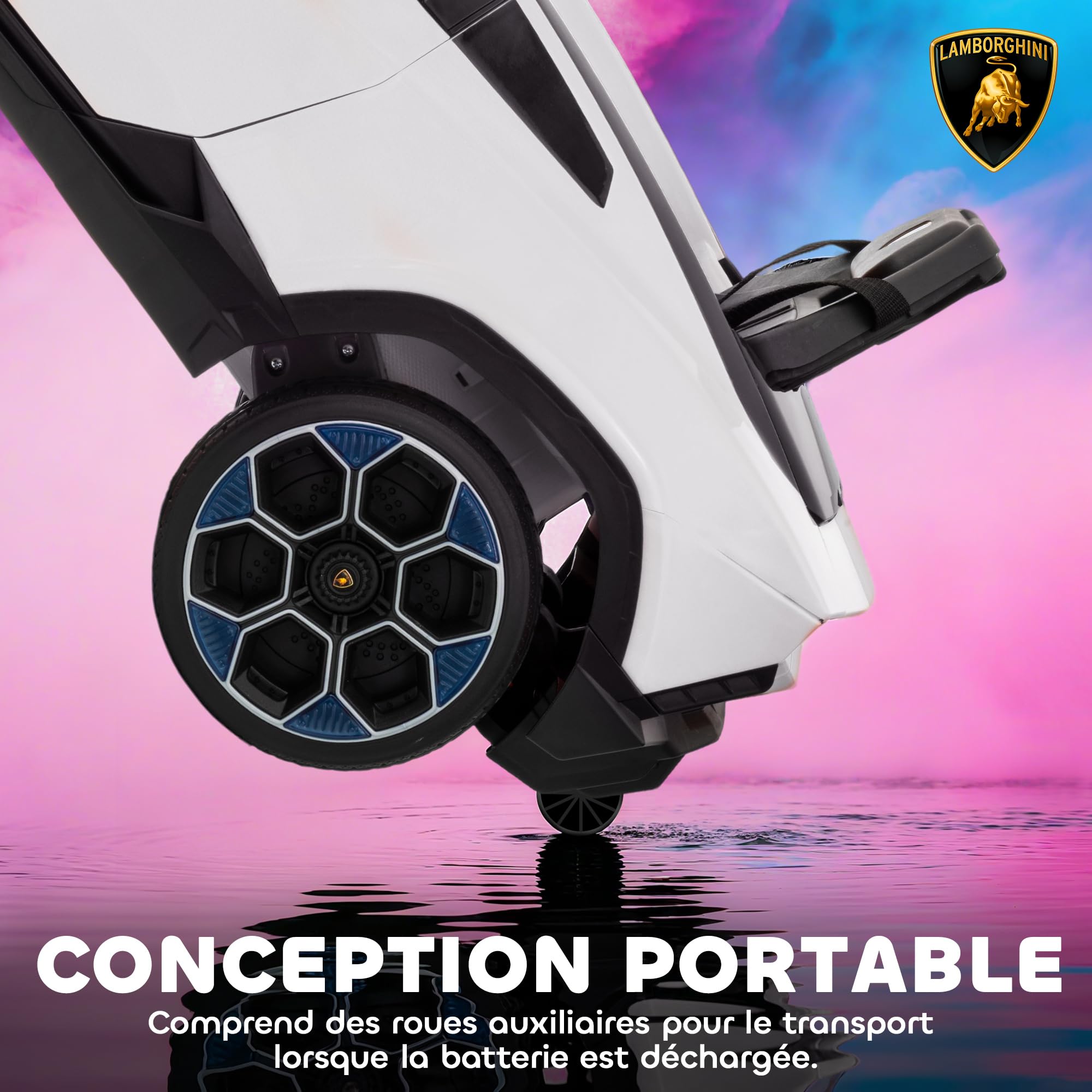 AIYAPLAY Voiture Électrique Enfant Lamborghini 12V Vitesse 4 km/h Blanc | Télécommande 2,4G, 2 Moteurs, Véhicule Électrique avec Phares LED, MP3, Klaxon