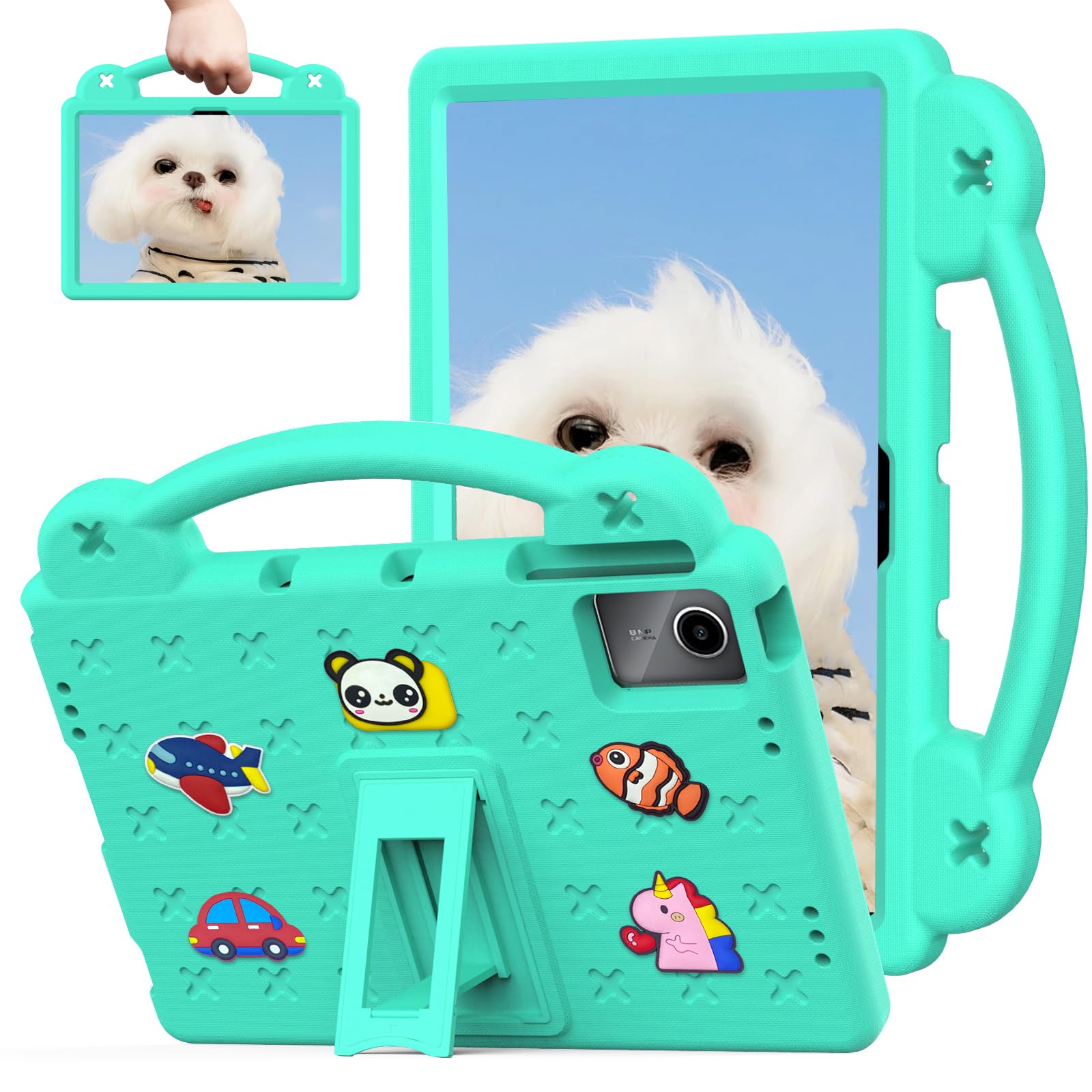 Sfulatdc Kids Tablet Case for Lenovo tab M11/Redmi Pad SE 11 inch, Built-in Kickstand and Handle Shockproof Cute Cover Compatible with Onn/TCL NxtPaper 11/Doogee t30 Pro 11" Green