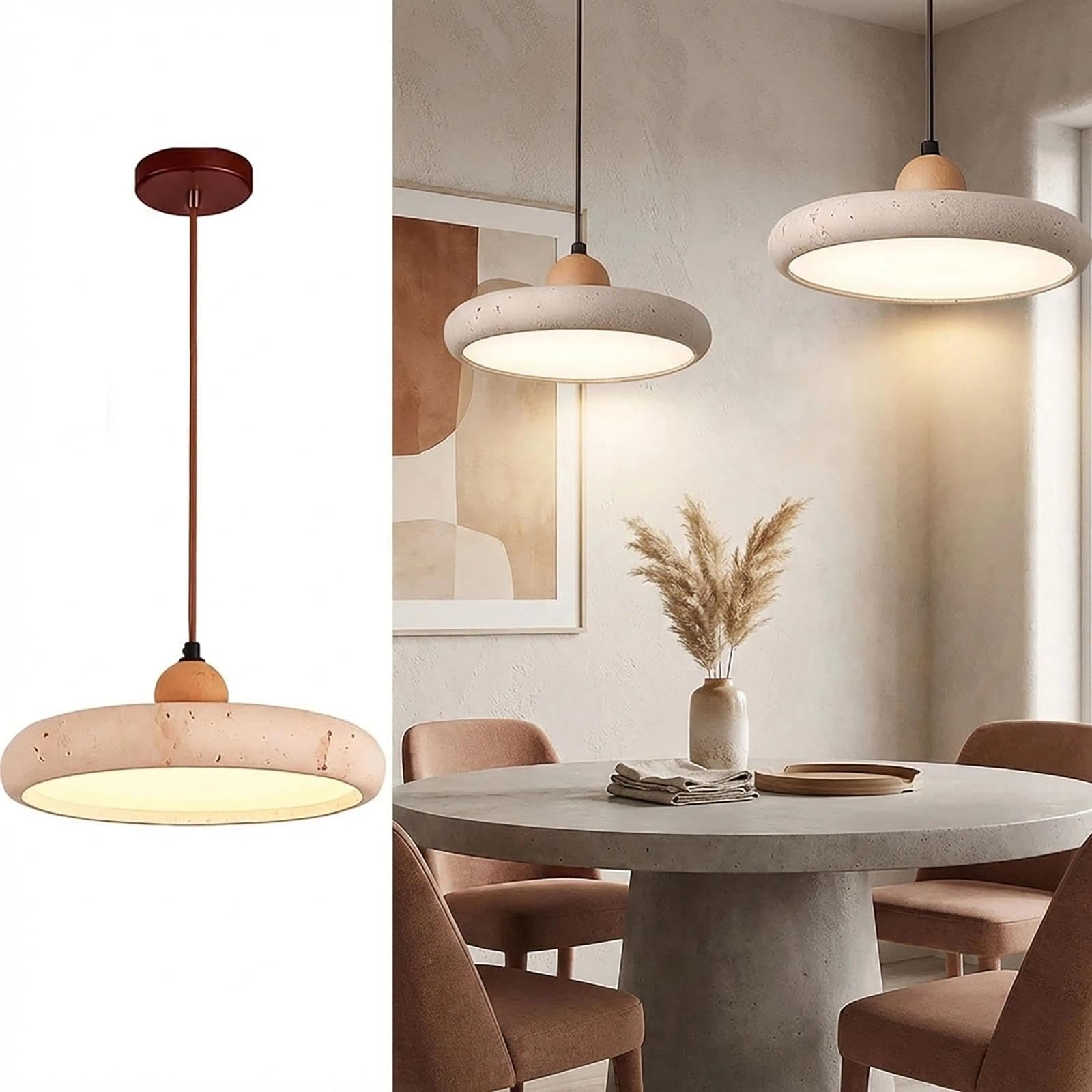 LYMSXAZOU Travertine Stone Pendant Light for Kitchen Island – Natural Lights Dining Room & Living Room, Adjustable Nordic Japandi Hanging Lamp with Built-in 28W LED, 3000K Warm Light(A)