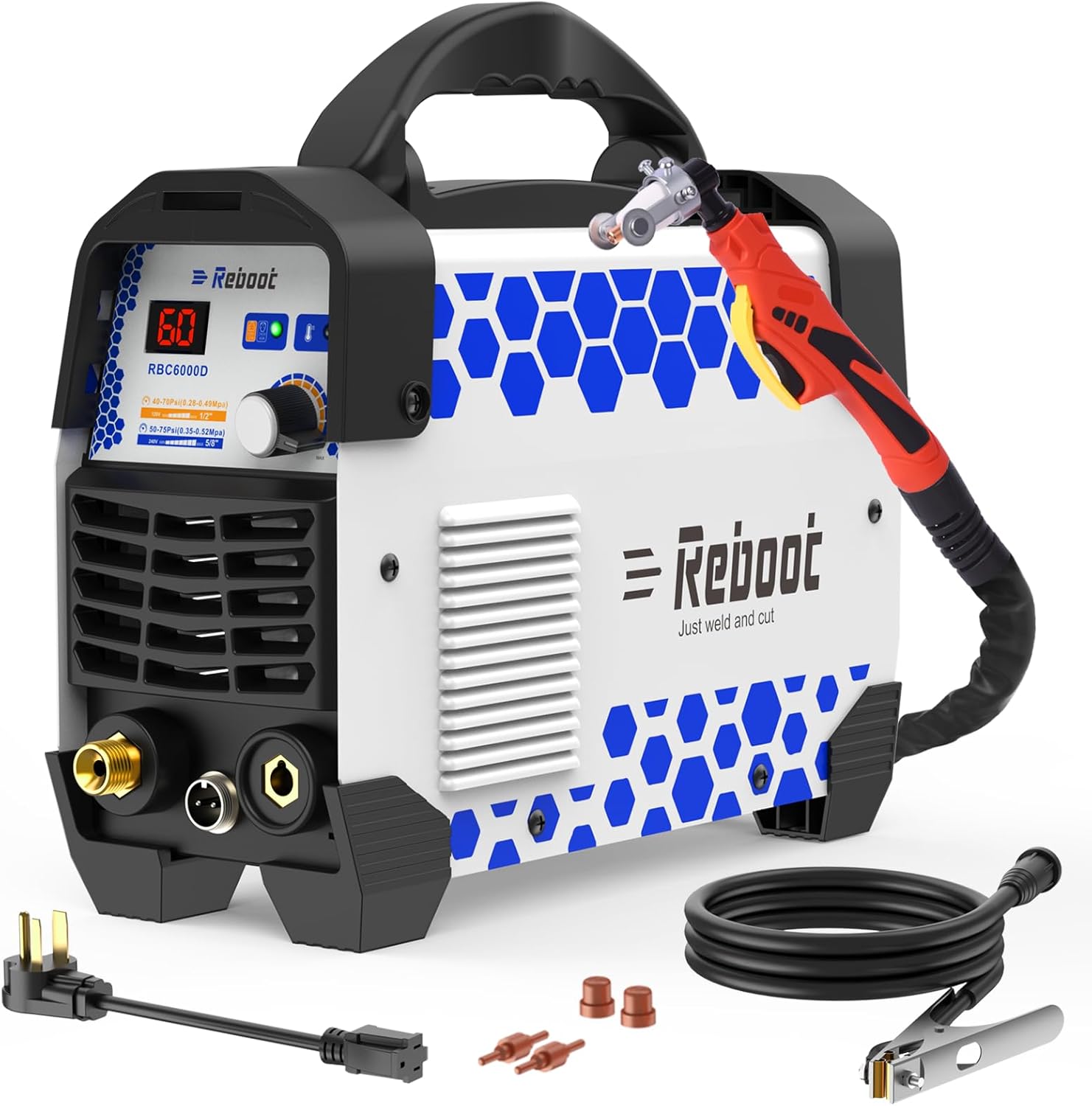 Reboot Plasma Cutter, 60 Amps Plasma Cutter Machine with 120V 240V Dual Voltage, Digital IGBT Inverter Power Plasma cutters 1/2 Inch Clean Cut New Upgrade RBC6000D