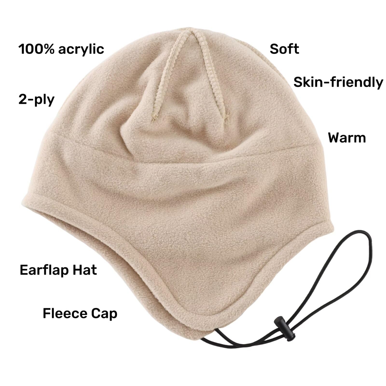 LLmoway Winter Fleece Hat Warm Skull Cap Sports Earflaps Beanie for Men Women Snowing Cycling Windproof Outdoor Gear Beige