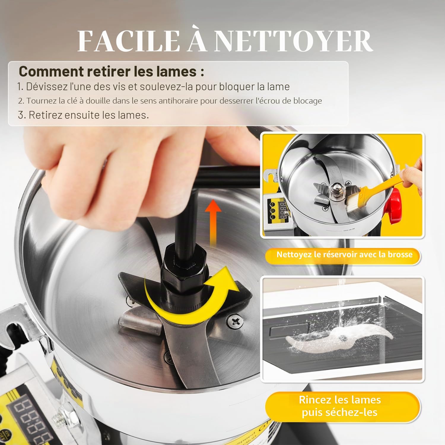CGOLDENWALL LED Affichage Moulin à Épices Électrique 800g Broyeur à Sèches Grains Herbe Céréales Café, Haute Vitesse 28000RPM/ 2400W Moteur avec Minuterie, Contre Surcharges(Swing Type)
