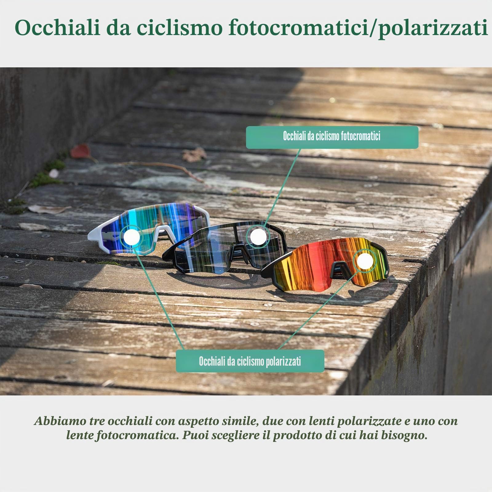 ROCKBROS Occhiali da Ciclismo Sportivi Anti-UV400, Occhiali Fotocromatici da Sole per MTB Bici, Uomo Donna, PC Lenti Trasparenti, Leggero Nero