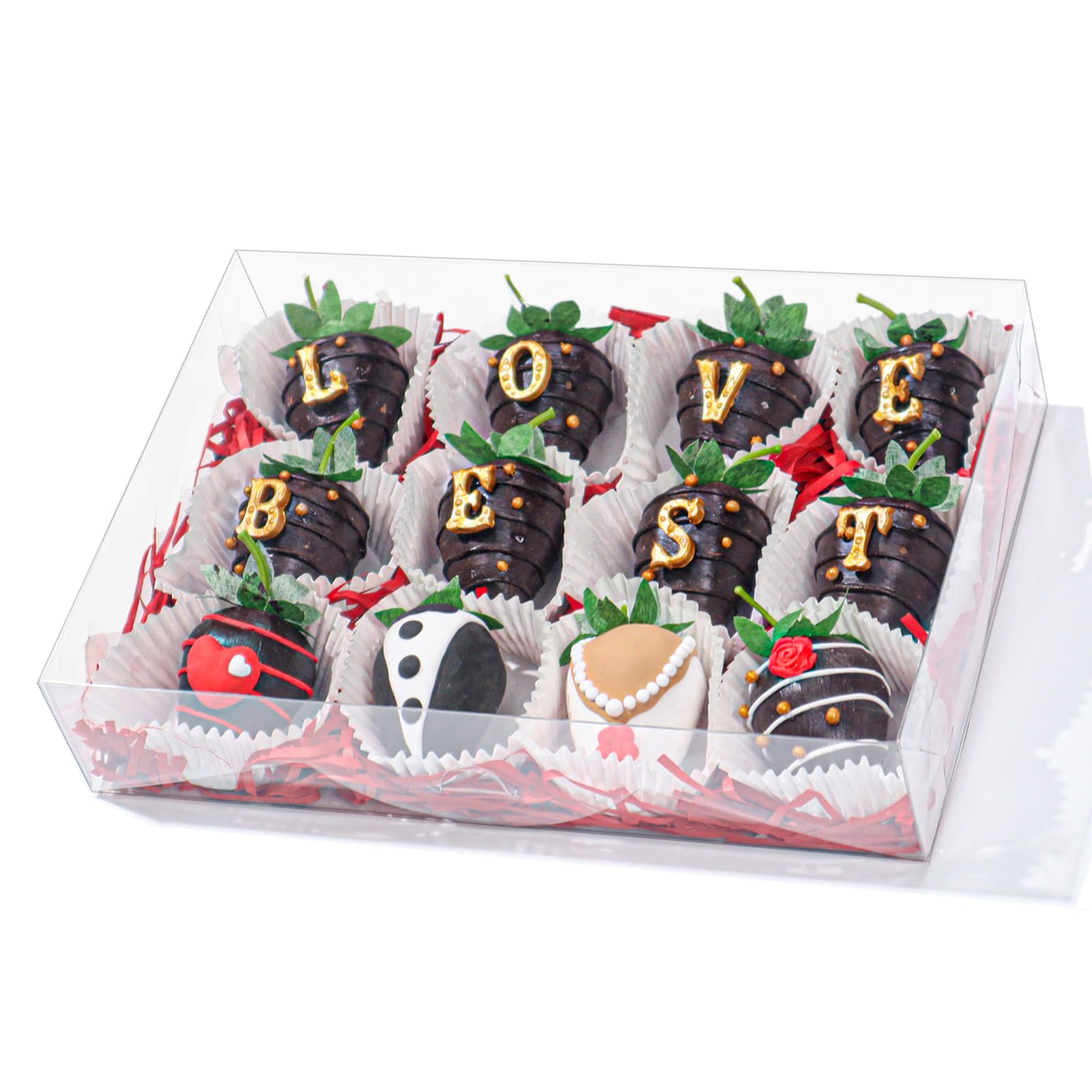 ROSPAKTEK 5Pcs 10x 7 x 2 Inches Full Clear Chocolate Covered Strawberries Boxes Cookies Boxes with Window Bakery Boxes Cakesickle Chocolate Truffle