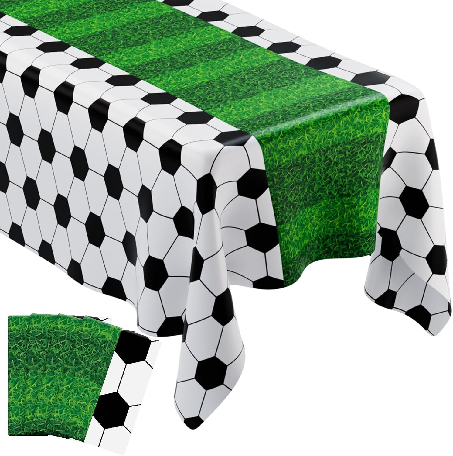 Buryeah 3 Pcs Soccer Tablecloth Disposable Plastic Green Field, Cute Style