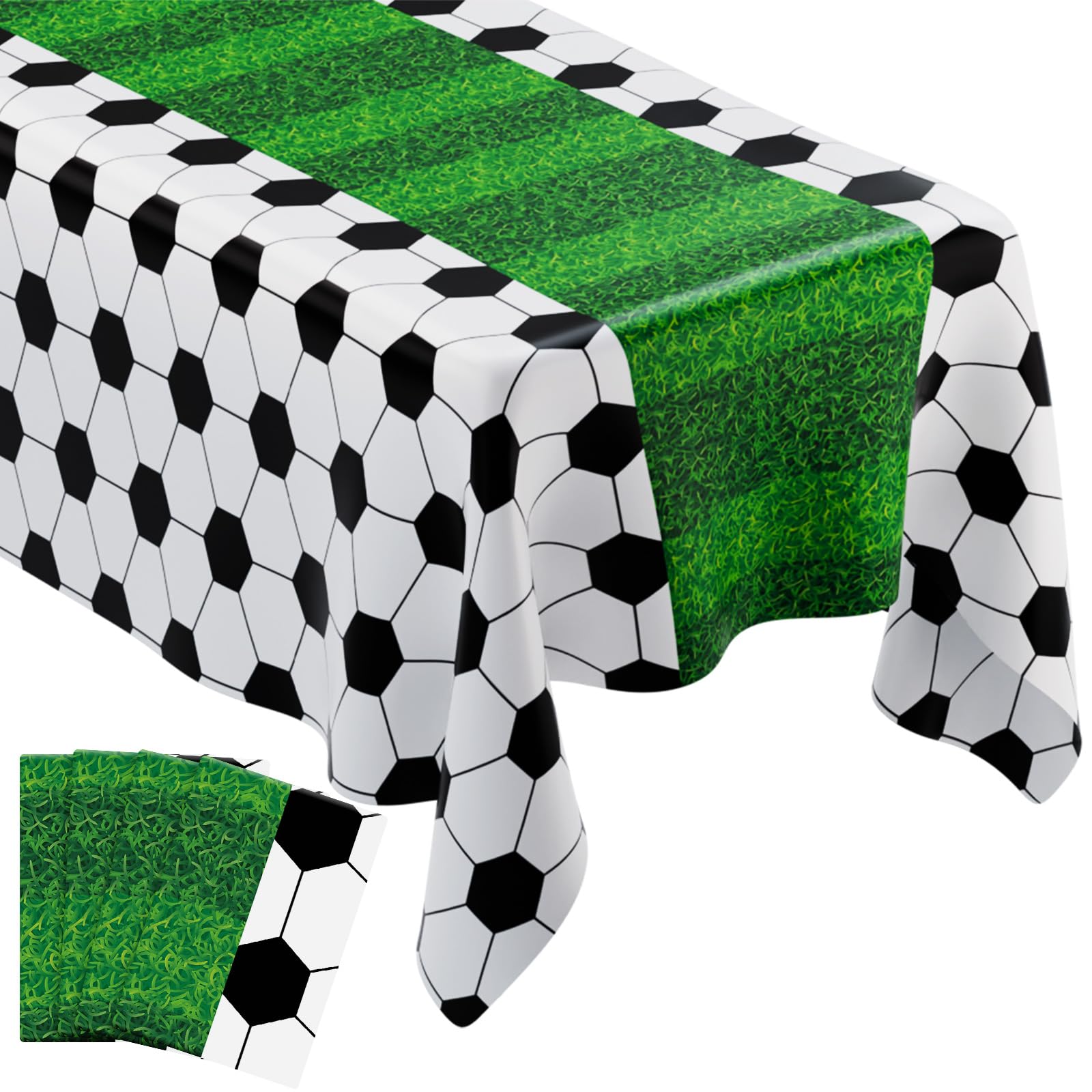 Buryeah 3 Pcs Soccer Themed Tablecloths 54 x 108 Inches Disposable Plastic Table Cover Supplies Rectangular Game Day Tablecloth Field for Tailgate