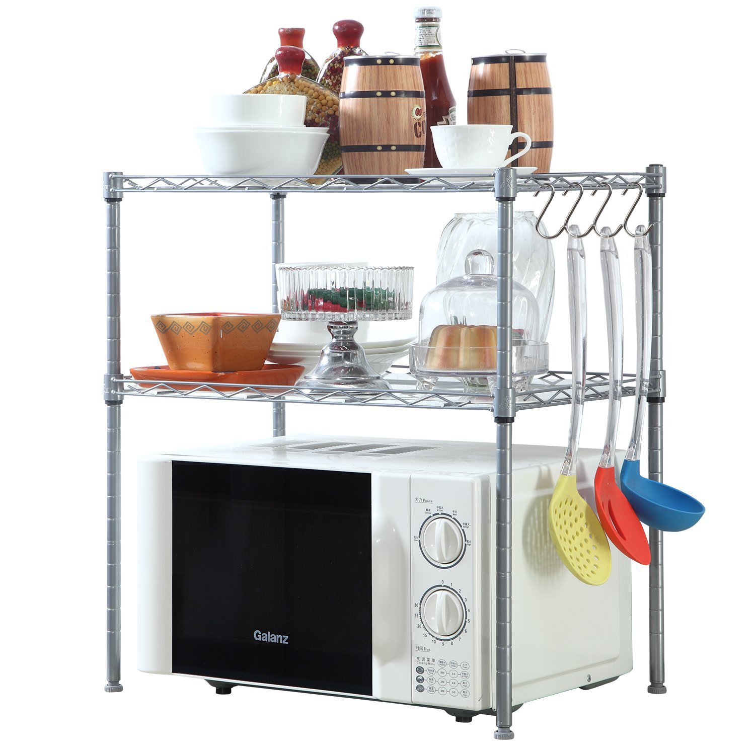 Homfa Kitchen Microwave Oven Rack Shelving Unit 2 Tier Adjustable