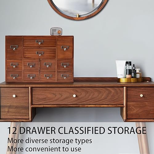 Miniatura 7 de Gabinete de catálogo de tarjetas de biblioteca de 12 cajones, con asas de metal, suministros de boticario, baúles vintage, almacenamiento de arte y