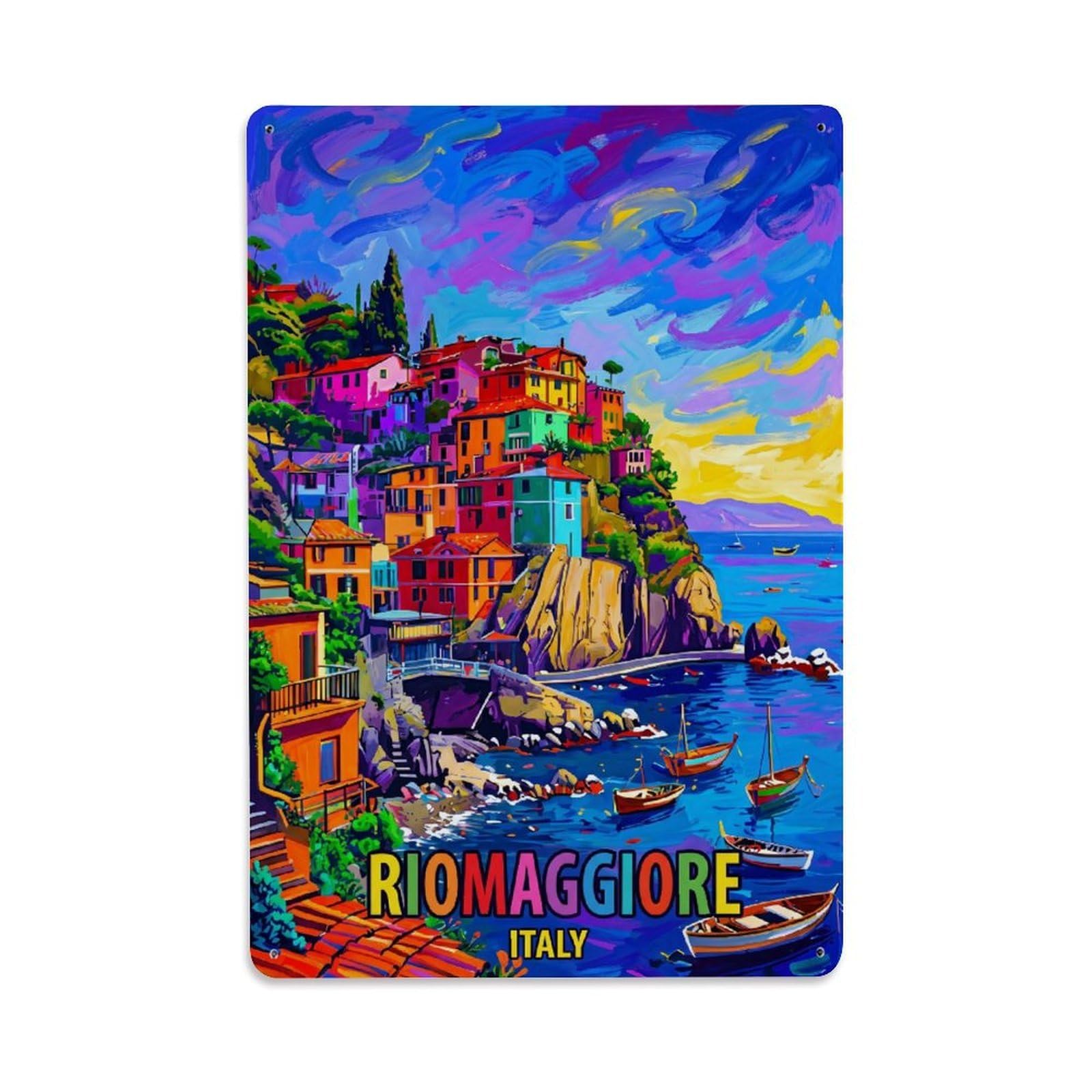 Huiyhb 8X12inch(20X30cm) Vintage Travel Riomaggiore Italy Fauvism Metal Tin Sign