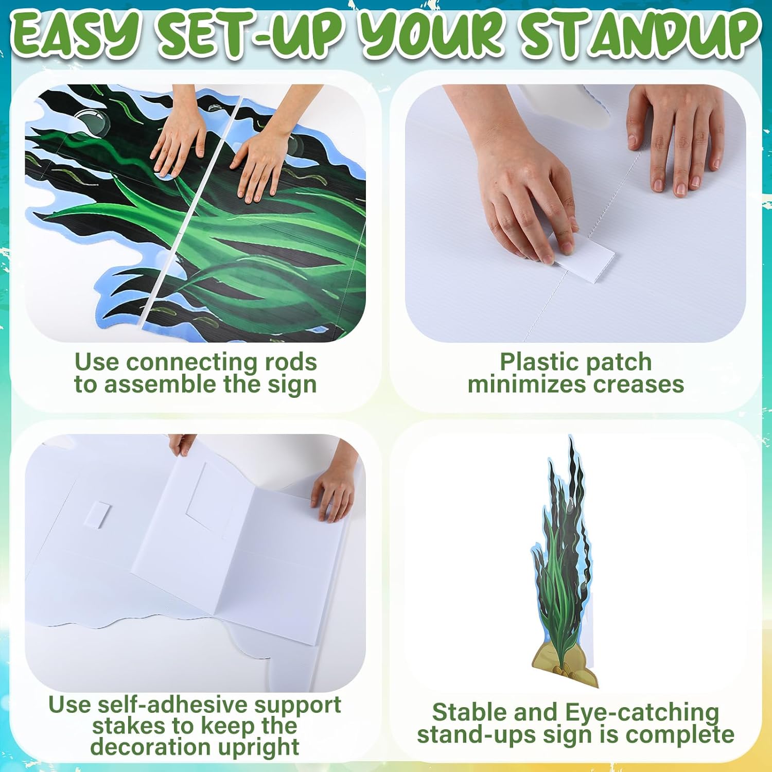 Geelin 3 Sets 47" H Seaweed Cardboard Cutout Stand up Under The Sea Party Decoration Seaweed Life Size Photo Props for Summer Underwater Beach Halloween Party Decoration