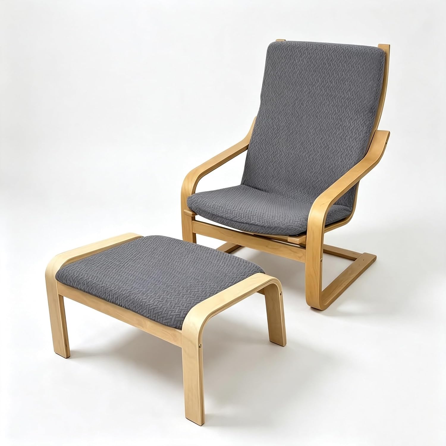 2pcs/Set Jacquard Stretch Poang Chair Cushion Cover, Elastic Slipcover for Poang Armchair & Ottoman Stool Dark Gray 1pc